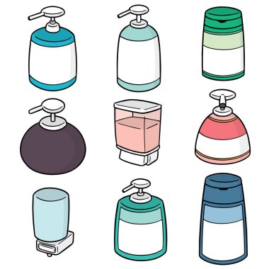 vektör şampuan seti ve sıvı sabun şişesi.