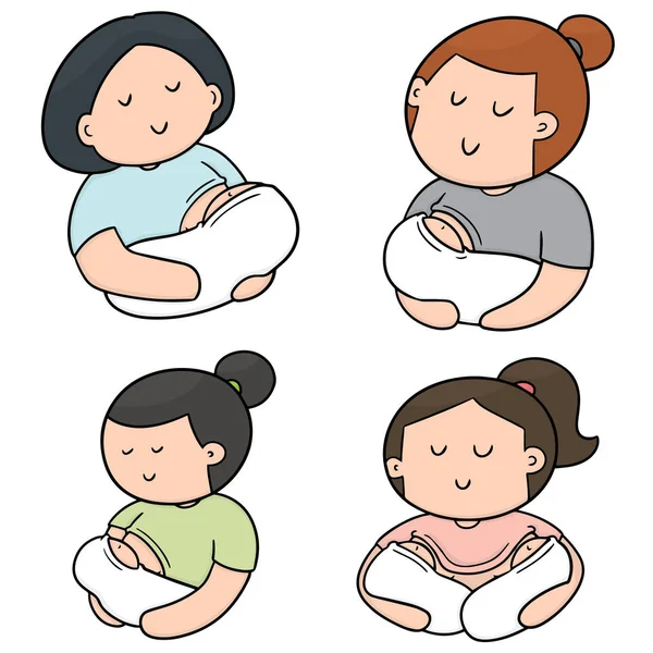 Vector Conjunto Madre Lactante Bebé — Vector de stock
