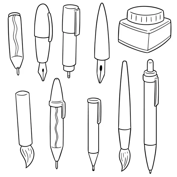 Vector Uppsättning Penna Stiftpenna Och Bläckhornet — Stock vektor