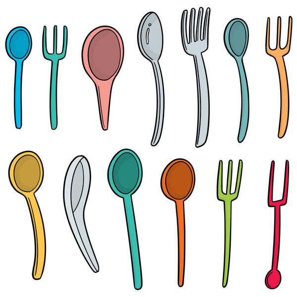 vector set of spoons and forks