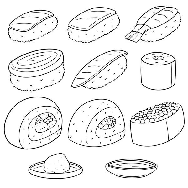 Meg Nyers Halat Sushi Rizs Vektoros — Stock Vector