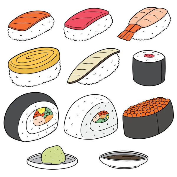 Vector Set Rice Raw Fish Sushi — Stock Vector