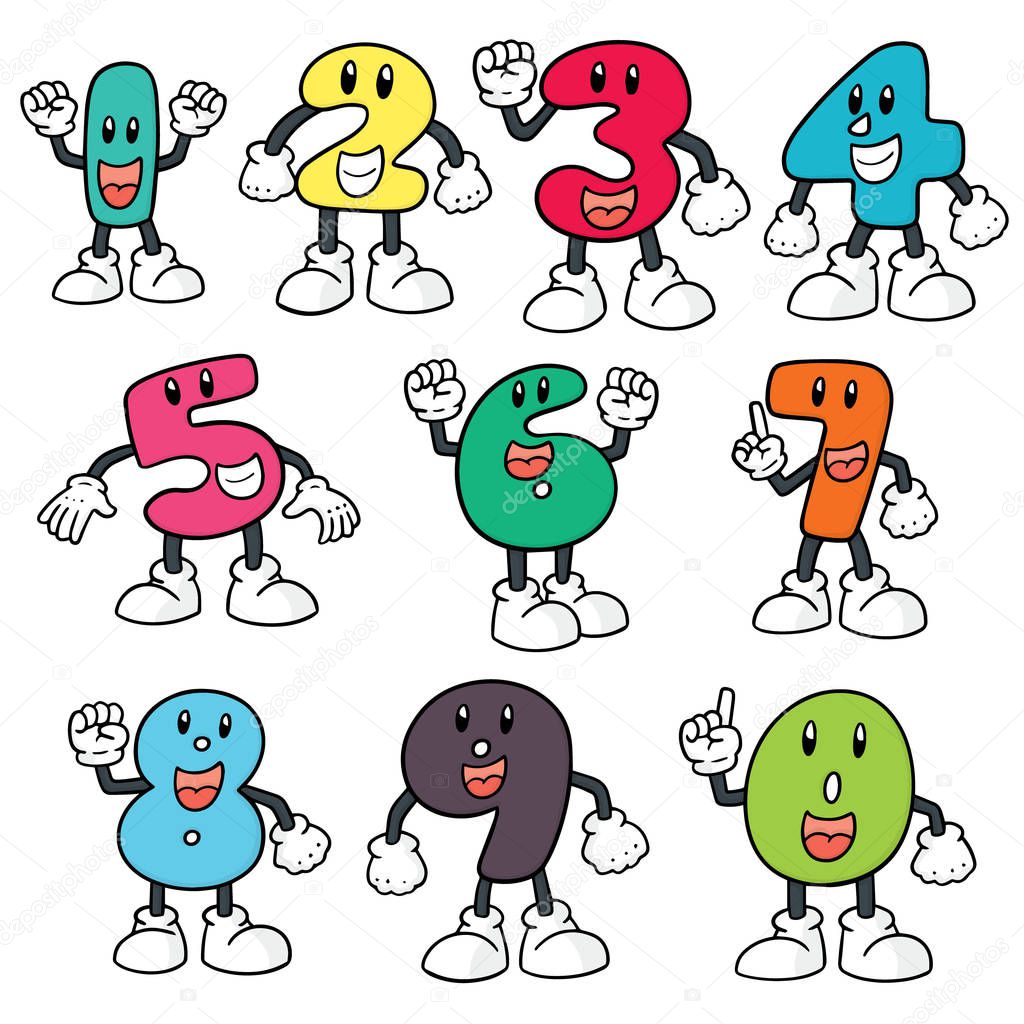 vector set of number cartoon