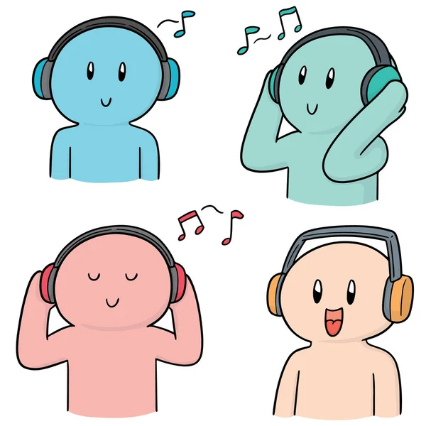 Vector Conjunto Personas Escuchando Música — Archivo Imágenes Vectoriales