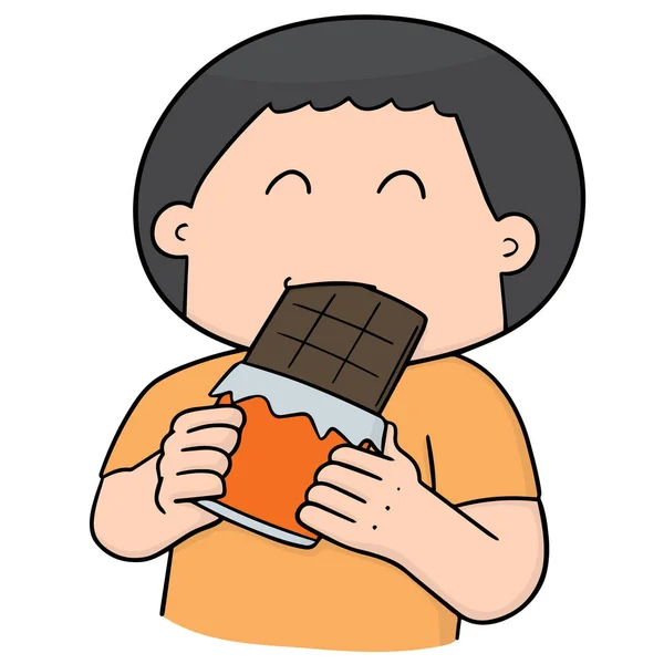 Vettore Dell Uomo Che Mangia Cioccolato — Vettoriale Stock
