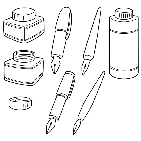 Vector Set Ink Fountain Pen — Stock Vector