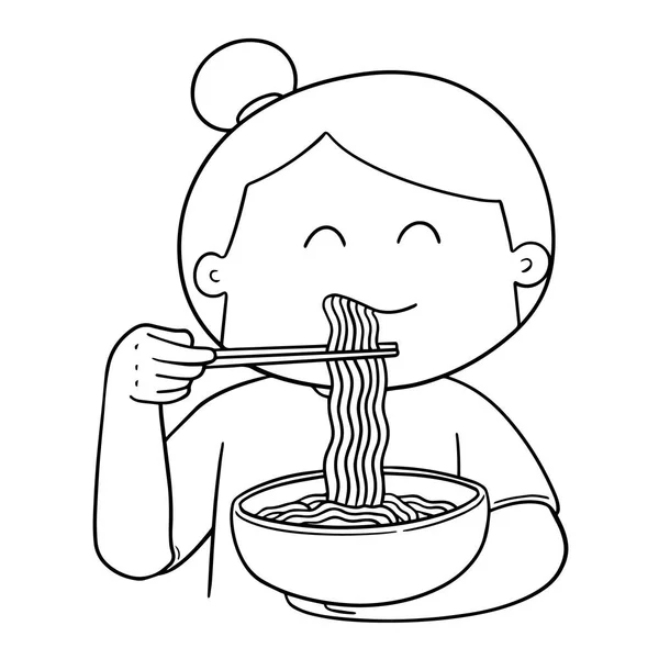 Vector Set Woman Eat Noodle — Stock Vector
