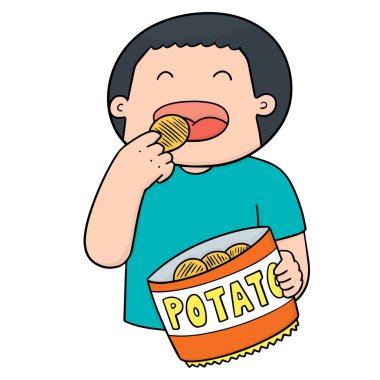 vektör adam yeme patates