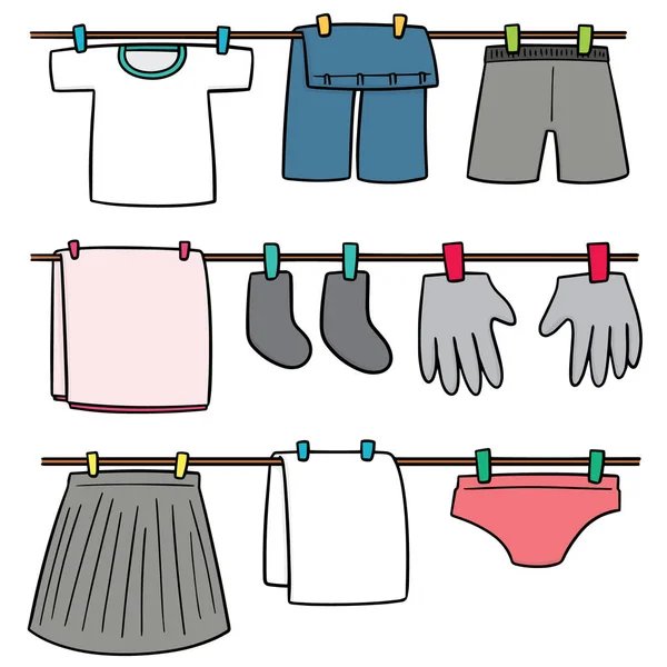 Ensemble Vectoriel Vêtements Séchage — Image vectorielle