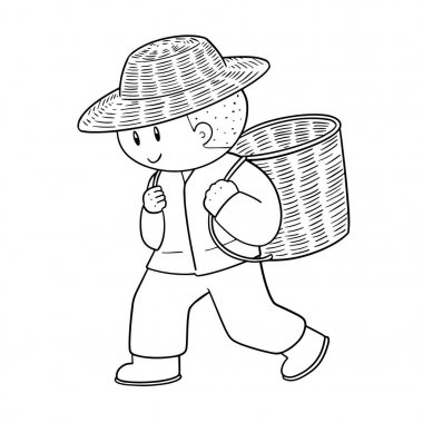 adam ve hasır sepet vektör