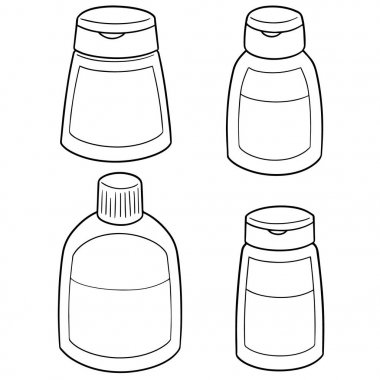 vektör şampuan seti ve sıvı sabun şişesi.