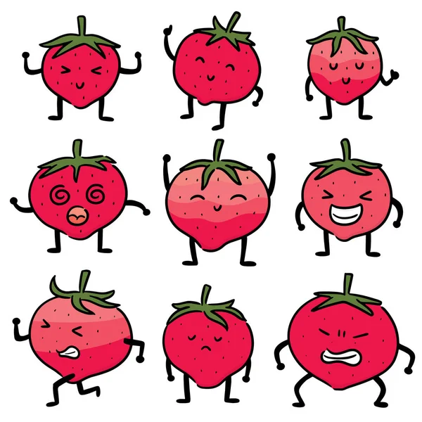 Vector Set Strawberry Cartoon — Stock Vector