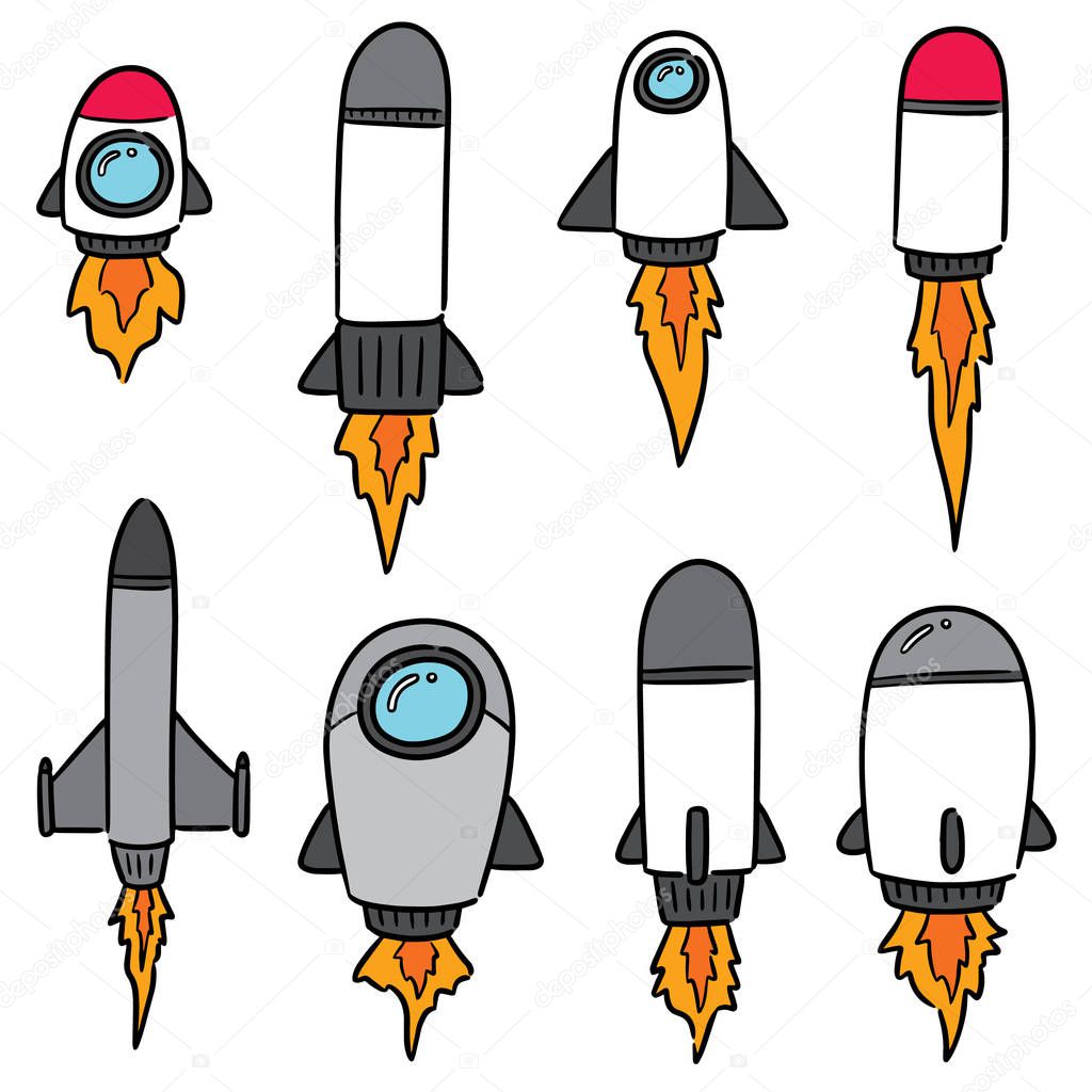 vector set of rocket and space ship