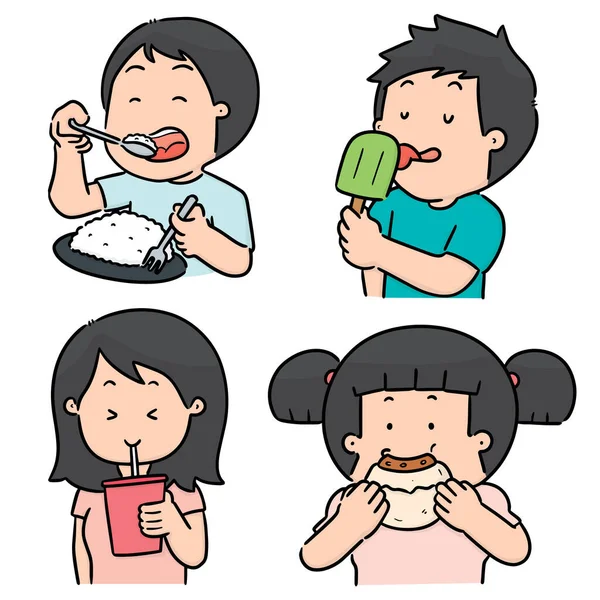 Vector Set People Eating — Stock Vector