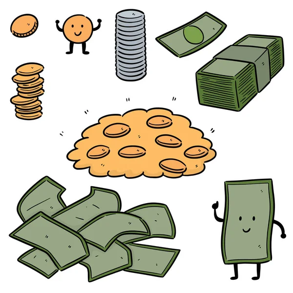 Conjunto Vetorial Desenhos Animados Dinheiro — Vetor de Stock