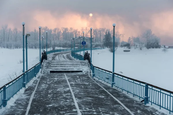 Bridge across the Angara River to the Yunost island in Irkutsk