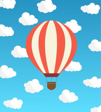 Gökyüzü bulutlu hava balonu. Vektör çizim.
