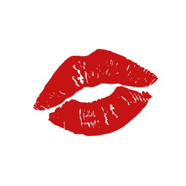 Büyük kırmızı dudaklar beyaz arkaplanda iz sürer.