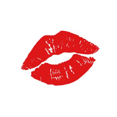 Büyük kırmızı dudaklar beyaz arkaplanda iz sürer.