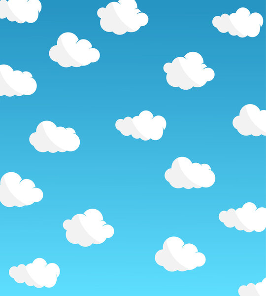 Clouds icon set on blue sky background. Funny shapes. Vector illustration