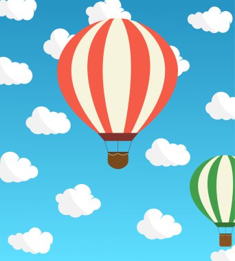 Gökyüzü bulutlu hava balonu. Vektör çizim.