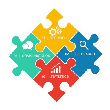 Yapboz parçaları ile basit düz infografik. Adım -ları.