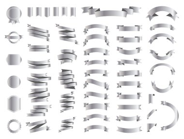 Afiş vektör simgesi beyaz zemin üzerine altın rengini ayarlayın. Şerit hediye ve Aksesuar şekiller illüstrasyon izole. Noel etiket dekorasyon app web için. Etiket, rozet sınırları koleksiyonu.