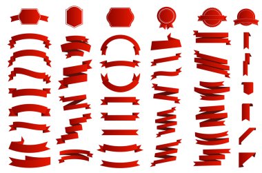 Afiş vektör simgesi beyaz zemin üzerine altın rengini ayarlayın. Şerit hediye ve Aksesuar şekiller illüstrasyon izole. Noel etiket dekorasyon app web için. Etiket, rozet sınırları koleksiyonu.