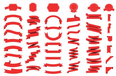 Afiş vektör simgesi beyaz zemin üzerine altın rengini ayarlayın. Şerit hediye ve Aksesuar şekiller illüstrasyon izole. Noel etiket dekorasyon app web için. Etiket, rozet sınırları koleksiyonu.