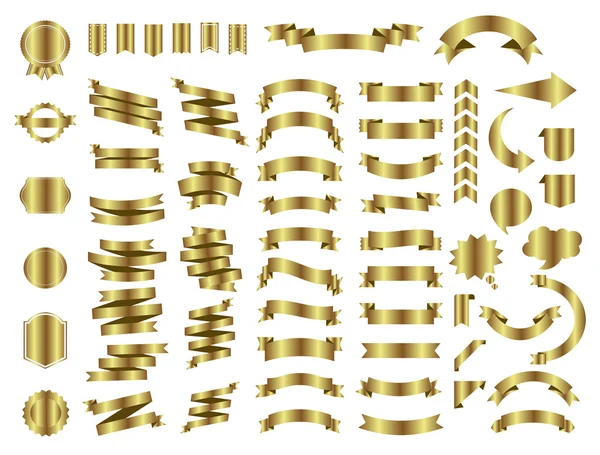 Banner icono vectorial conjunto de color oro sobre fondo blanco. Cinta formas aisladas ilustración de regalo y accesorio. Decoración de la pegatina de Navidad para la web aplicación. Etiqueta, colección bordes de insignia . — Archivo Imágenes Vectoriales