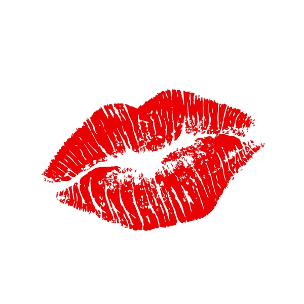 Beijo de batom vermelho no fundo branco. Ilustração vetorial realista. Traço de imagem . —  Vetores de Stock