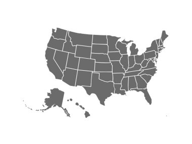 Beyaz arka planda izole edilmiş benzer ABD haritası. Amerika Birleşik Devletleri ülkesi. Web sitesi, tasarım, kapak, bilgi grafikleri için vektör şablonu. Grafik illüstrasyonu.
