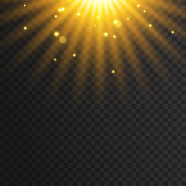 Efecto de luz brillante transparente. Estrella reventó con destellos. Brillo de oro . — Vector de stock