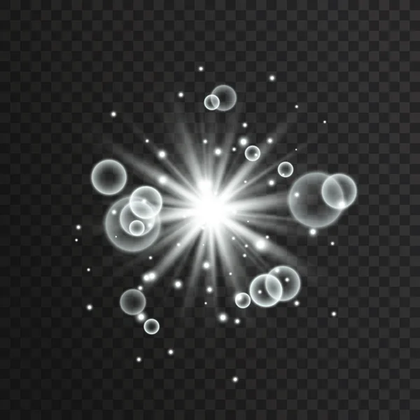 투명 한 빛 조명 효과입니다. 반짝와 스타 버스트입니다. 골드 반짝이. — 스톡 벡터