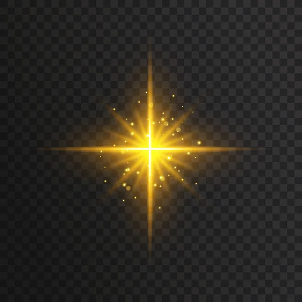 Transparent glöd ljuseffekt. Star burst med gnistrar. Guld glitter. — Stock vektor