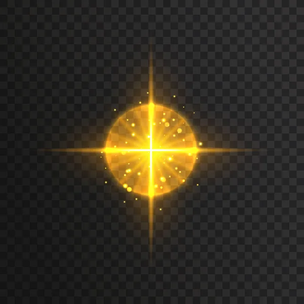 Transparent glöd ljuseffekt. Star burst med gnistrar. Guld glitter. — Stock vektor