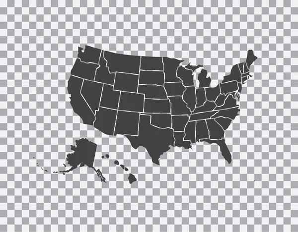 Mapa en blanco similar de EE.UU. aislado sobre fondo blanco. Estados Unidos de América país. Plantilla vectorial para sitio web, diseño, portada, infografías. Ilustración gráfica. — Vector de stock