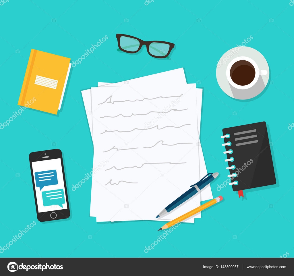 Writer workplace vector illustration isolated on blue background, flat cartoon paper sheets on working table with text, pen and pencil, top view desktop with writing letter Stock Vector Image by © #143890057 Writer workplace vector illustration isolated on blue background, flat cartoon paper sheets on working table with text, pen and pencil, top view desktop with writing letter Stock Vector Image by © #143890057