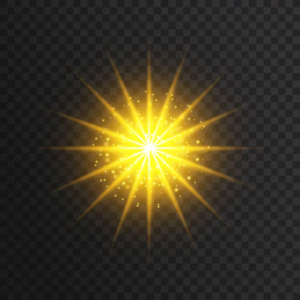 Şeffaf parlama ışık efekti. Yıldız patlaması ile parıldıyor. Altın glitter. — Stok Vektör
