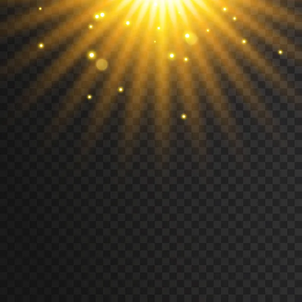 Şeffaf parlama ışık efekti. Yıldız patlaması ile parıldıyor. Altın glitter. — Stok Vektör