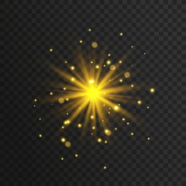 透明的发光光效果。闪闪发光的星爆。金色亮片. — 图库矢量图片