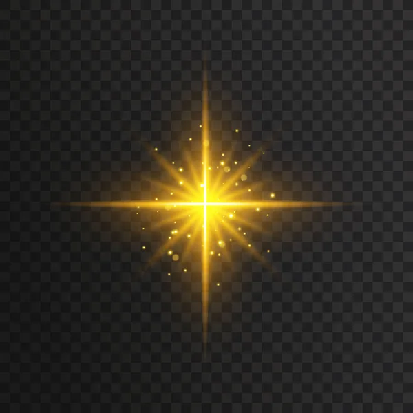 Διαφανή λάμψη εφέ φωτισμού. Αστέρι έκρηξη με σπίθες. Χρυσά glitter. — Διανυσματικό Αρχείο