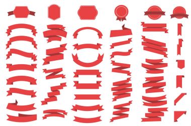 Kurdele vektör simgesi beyaz arka plan üzerinde ayarlayın. Afiş Aksesuar ve Hediyelik şekiller illüstrasyon izole. Noel etiket ve dekorasyon app ve web için. Etiket, rozet ve sınır koleksiyonu.