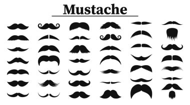 Set of mustaches. Black silhouettes mustache. Mens mustaches, hipster, gentleman, barbershop. Vector Illustration. clipart