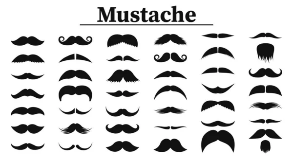 Set of mustaches. Black silhouettes mustache. Mens mustaches, hipster, gentleman, barbershop. Vector Illustration. — Stock Vector