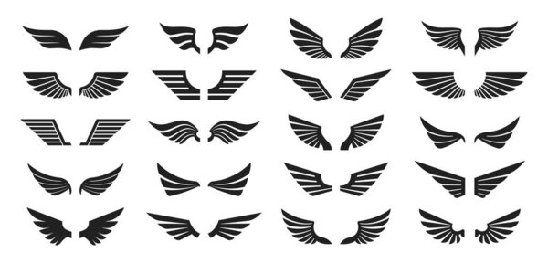 Set of black wings icons. Wings badges. Collection wings badges. Vector illustration