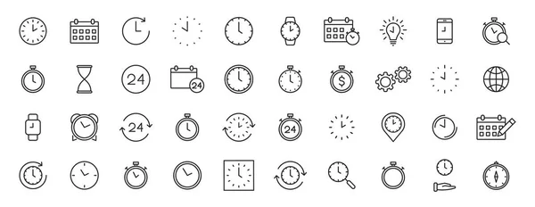 Σύνολο 40 Ώρα και ρολόι εικονίδια web σε στυλ γραμμή. Χρονοδιακόπτης, ταχύτητα, συναγερμός, ημερολόγιο. Εικονογράφηση διανύσματος. — Διανυσματικό Αρχείο