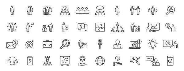 Набор из 40 деловых людей и веб-сайтов для командной работы в стиле лайнстайл. Бизнес, командная работа, лидерство, менеджер. Векторная иллюстрация
.