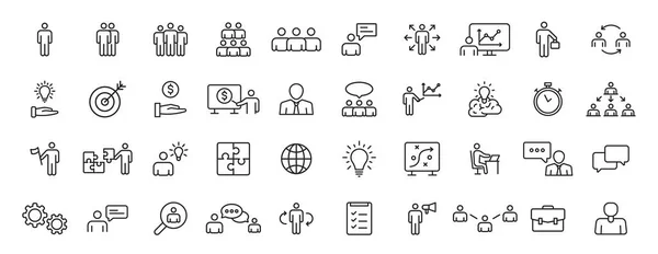 Conjunto de 40 iconos web de trabajo en equipo en estilo de línea. Trabajo en equipo, gente, apoyo, negocios. Ilustración vectorial . — Archivo Imágenes Vectoriales