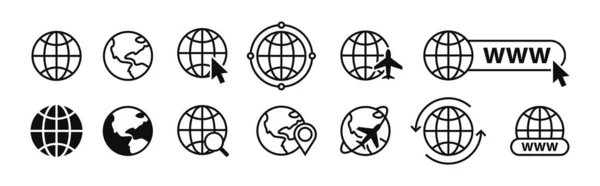 Set of globe icons. Collection of www web icons. Mobile app and website, business icons. Vector illustration. — Stock Vector